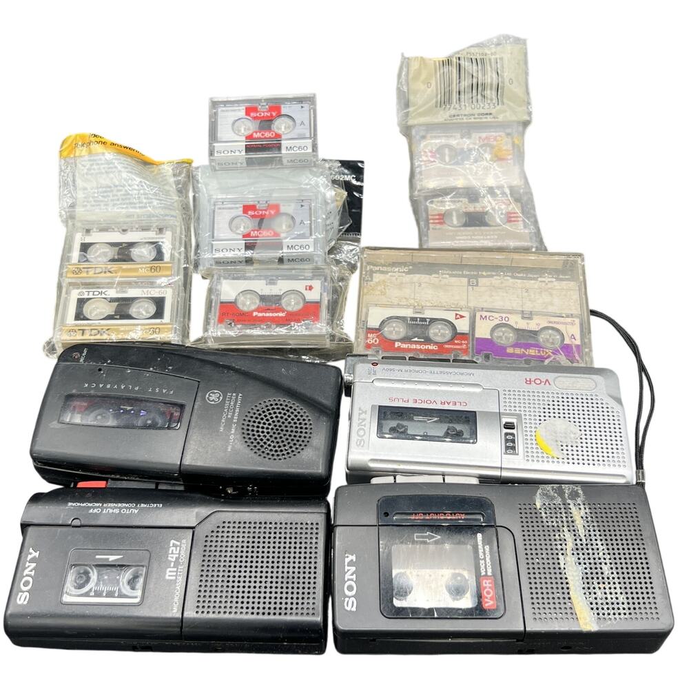🎧 Vintage Sony Panasonic Cassette Recorders + Microcassette Tapes Lot 90s Retro